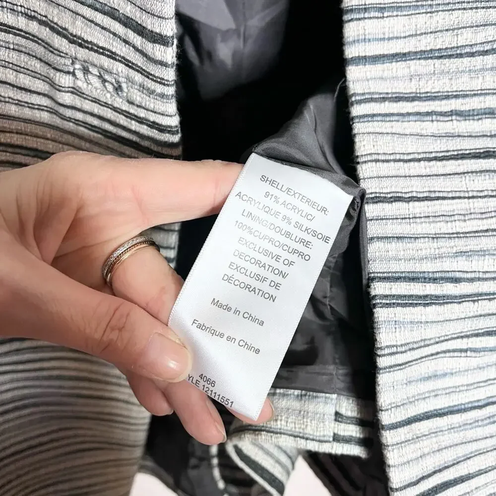 TORY BURCH Gray Cream Striped Double Breasted Pea Coat Jacket Size 4 Designer